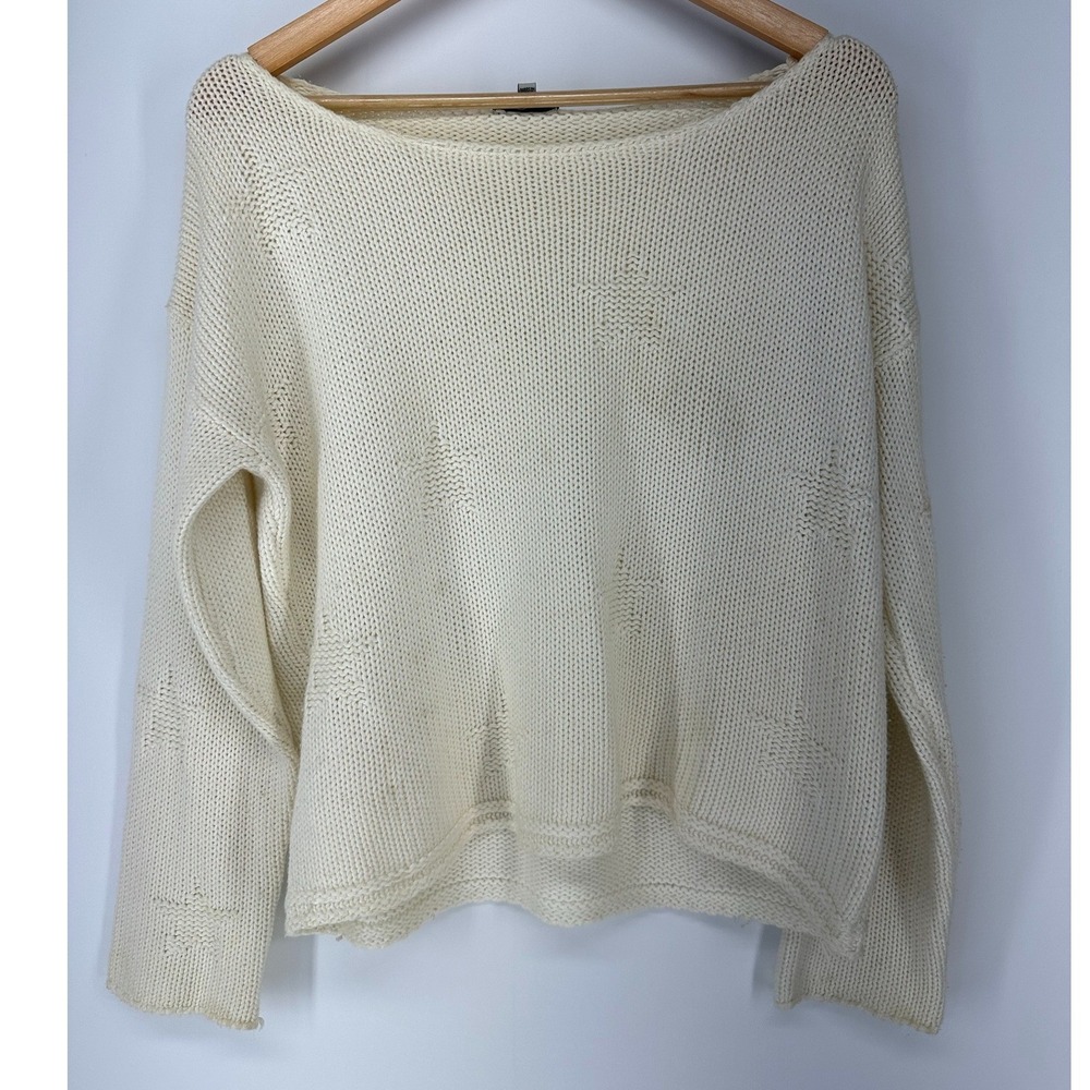 Rails Star Knit Sweater Womens Small Cream Boatneck Long Sleeve Relaxed Pullover